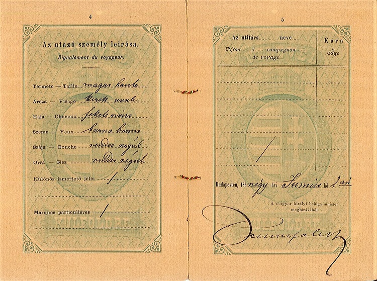 דרכון של הרצל משנת 1884, עמודים 4-5 (H1\25)